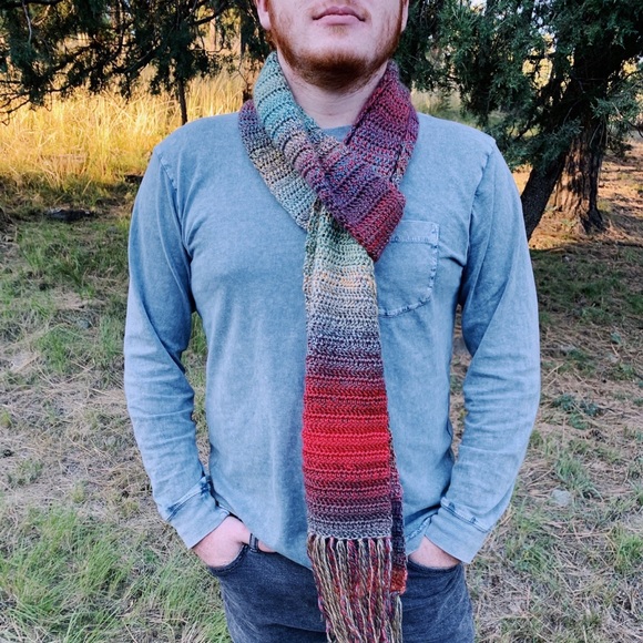 Handmade Crochet Unisex Extra Long Oversized Colorful Scarf with Fringe - Picture 8 of 10